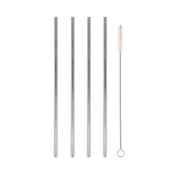 4 pailles droites en Inox 21 cm + goupillon