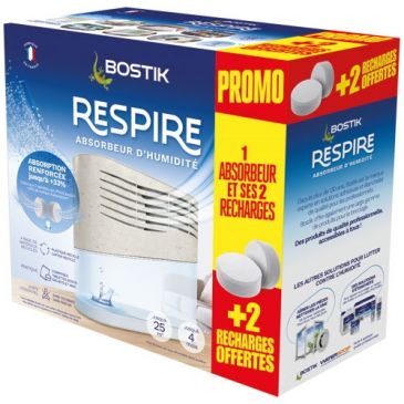 Absorbeur humidité respire + 2 recharges + 2 recharges gratuites