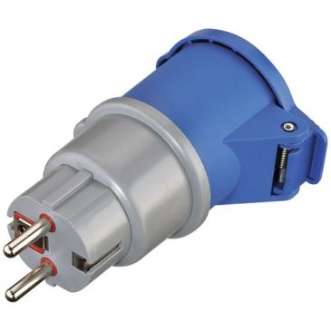 Adaptateur caravane avec prise CEE 2P+T  fiche 16A  IP44 bleu 