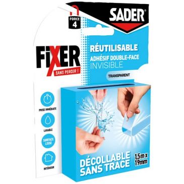 Adhesif double face  reutilisable 1,5 m x 19 mm