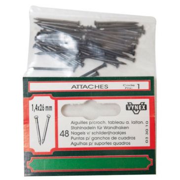 Aiguille pour crochet tableau - L : 26 mm - D1.4 mm -  lot de 48 