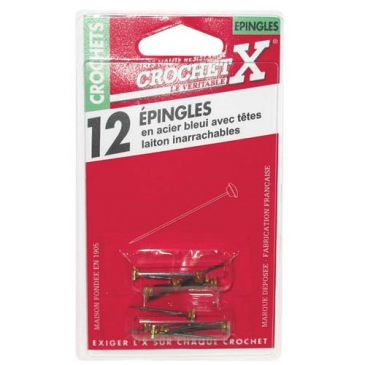 Auiguille de rechange - épingle - acier bleui - tête laiton - lot de 12 