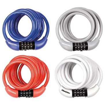 Câble antivol s'enroulant - à combinaison - 1.8 m x 8 mm - coloris assortis