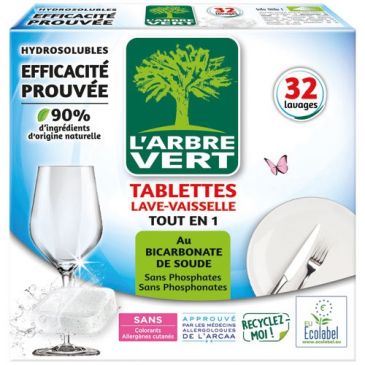 Arbre vert tablettes lave vaisselle tout en 1 x32 doses