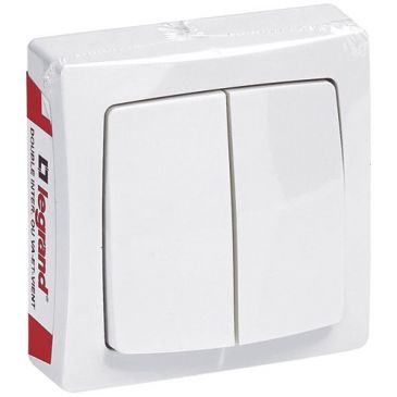Interrupteur - double touche - va-et-vient - en saillie - complet - blanc