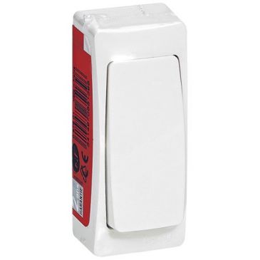 Interrupteur - simple - va-et-vient - étroit - en saillie - complet - blanc