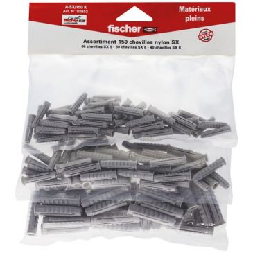 Assortiment cheville nylon A-SX sachet de 150 pièces