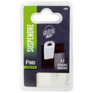 Attache adhésive - spéciale petits cadres - 4 x 0.15 x 5 cm - blanc - lot d