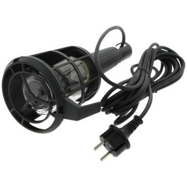 Baladeuse avec grille  et  crochet plastique - E27 - 60W - 5 m - noir