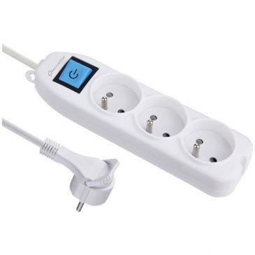 Bloc multiprises 3 prises 2P+T - avec interrupteur - fiche plate  - L : 1.5
