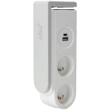Multiprise - clipsable - Gekko - 2 prises 2P+T - 2 ports USB - 1.5 m - blan