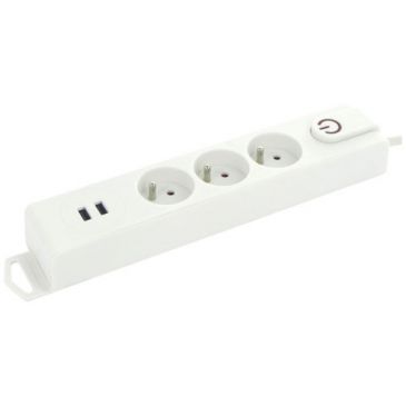 Bloc multiprises avec interrupteur - 3x2P+T - 2 x USB-A - 1.5 m - blanc