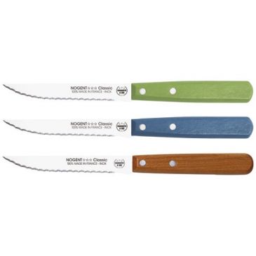 Boîte 20 couteaux à steak 11 cm Vert / Bleu / Cerisier - Classic Bois