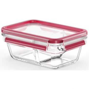 Boite rectangulaire 0.8L rouge  + diviser - Clip&Close