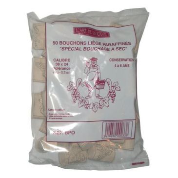 Bouchon liège colmaté paraffiné - 38 x 24 mm - conservation 4 à 6 ans envir