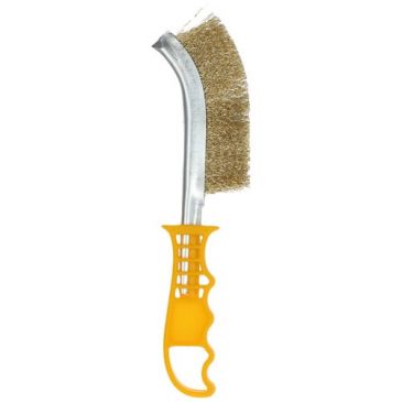Brosse main - laiton - manche plastique jaune - décapage - L : 260 mm - l :