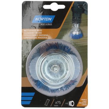 Brosse à godet nylon - bleu - pour perceuse - nettoyage du bois - D : 75 mm