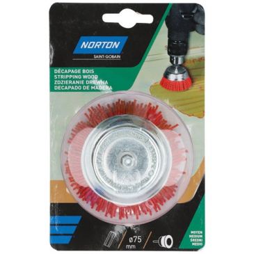 Brosse à godet nylon - rouge - pour perceuse - décapage du bois - D : 75 mm