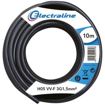 Câble d'installation H05VV-F - 3G1.5mm² -  L : 10 m - bobinot - noir