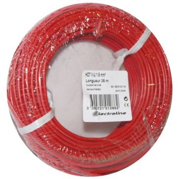 Câble d'installation rigide - H07V-U - 1x1.5mm² - L : 25 m - bobinot - roug