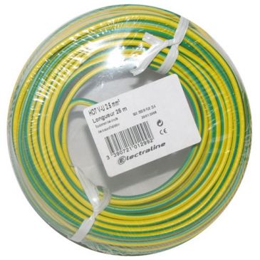 Câble d'installation rigide - H07V-U - 1x2.5mm² - L : 25 m - bobinot - jaun
