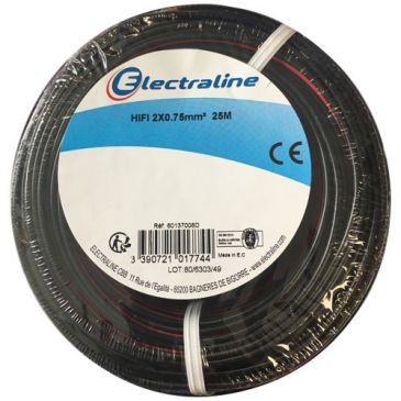 Câble multimédia HI-FI - 2x0.75mm² - L : 25 m - couronne - noir/rouge