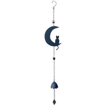 Carillon chat lune avec perles 90 cm anthracite