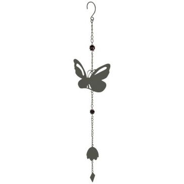 Carillon papillon avec perles 90 cm anthracite