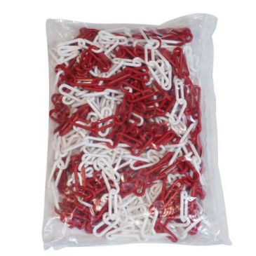 Chaine rouge & blanche plastique 8mm x 25m en sachet
