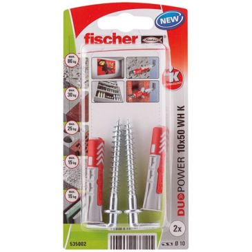Cheville duopower 10x50 avec crochet blister de 2
