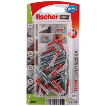 Cheville duopower 5x25 avec vis blister de 18