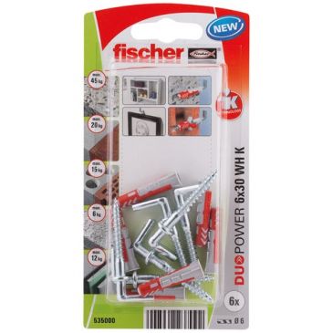 Cheville duopower 6x30 avec crochet blister de 6