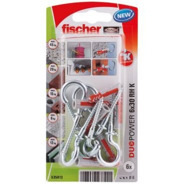 Cheville duopower 6x30 avec crochet rond blister de 6
