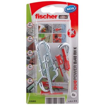 Cheville duopower 8x40 avec crochet rond blister de 4