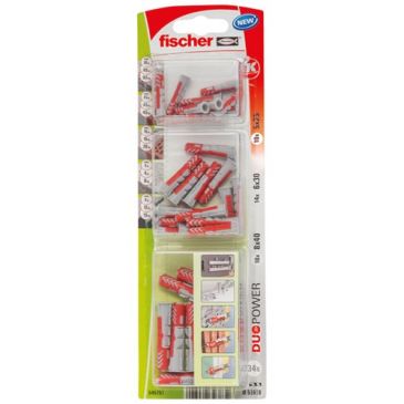 Cheville duopower assorties.5x25/6x30/8x40 blister de 34