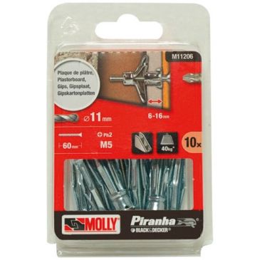 Cheville metallique expansion molly 5x50mm +vis fraisée x10