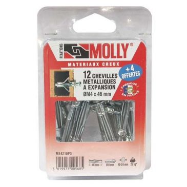 Cheville à expansion - D.4 x 46 mm - avec vis M4 - lot de 16 