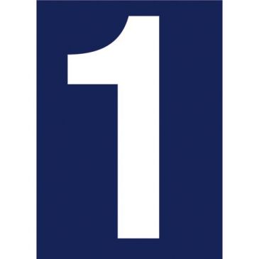 Chiffre adhésif N° rue 1 sur carte -  blanc/bleu - 90 x 65 mm