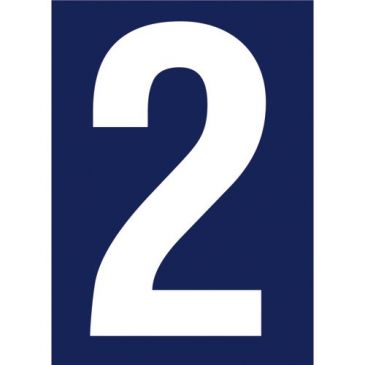 Chiffre adhésif N° rue 2 sur carte -  blanc/bleu - 90 x 65 mm