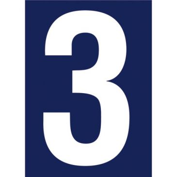 Chiffre adhésif N° rue 3 sur carte -  blanc/bleu - 90 x 65 mm
