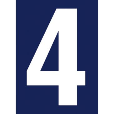 Chiffre adhésif N° rue 4 sur carte -  blanc/bleu - 90 x 65 mm