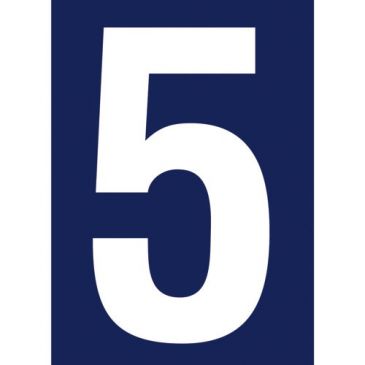 Chiffre adhésif N° rue 5 sur carte -  blanc/bleu - 90 x 65 mm