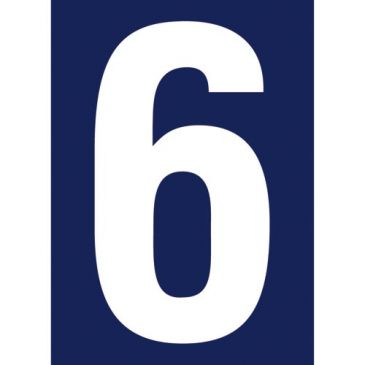 Chiffre adhésif N° rue 6 sur carte -  blanc/bleu - 90 x 65 mm