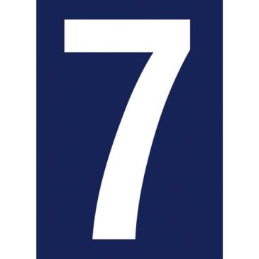 Chiffre adhésif N° rue 7 sur carte -  blanc/bleu - 90 x 65 mm