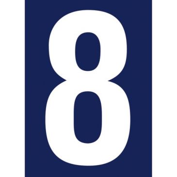 Chiffre adhésif N° rue 8 sur carte -  blanc/bleu - 90 x 65 mm
