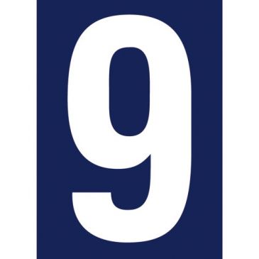 Chiffre adhésif N° rue 9 sur carte -  blanc/bleu - 90 x 65 mm