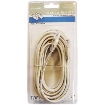 Cordon RJ 45 mâle à mâle - CAT.5E U/UTP - 10 m - gris