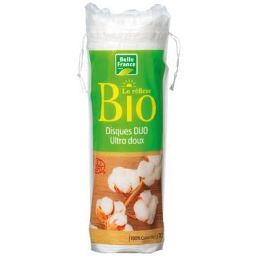 Coton bio à démaquiller Belle France, sachet de70 disques.