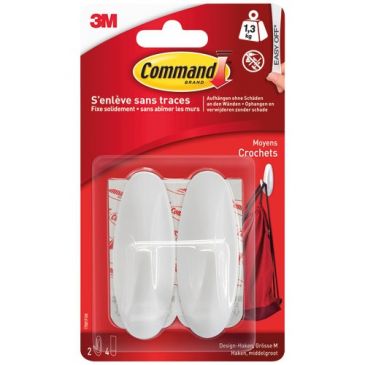 Crochet adhésif - ovale moyen - crochet pointe plastique - supporte 1.3 Kg 