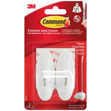 Crochet adhésif - ovale moyen - crochet pointe métal - supporte 1.3 Kg - bl